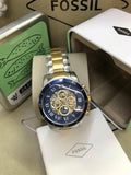 Fossil Grant Sport Automatic Skeleton Blue Dial Two Tone Steel Strap Watch for Men - ME3141 Authentic Buy Shop Now