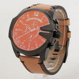 Diesel Mega Chief Chronograph Black Dial Brown Leather Strap Watch For Men - DZ4476 Authentic Buy Shop Now