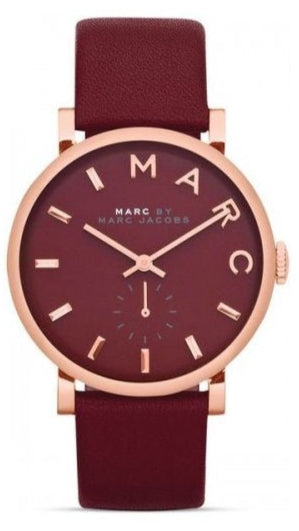 Marc Jacobs Baker Maroon Dial Maroon Leather Strap Watch for Women - MBM1271 Authentic Buy Shop Now