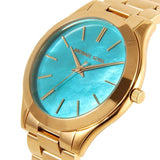 Michael Kors Slim Runway Blue Mother of Pearl Dial Gold Steel Strap Watch for Women - MK3492 Authentic Buy Shop Now