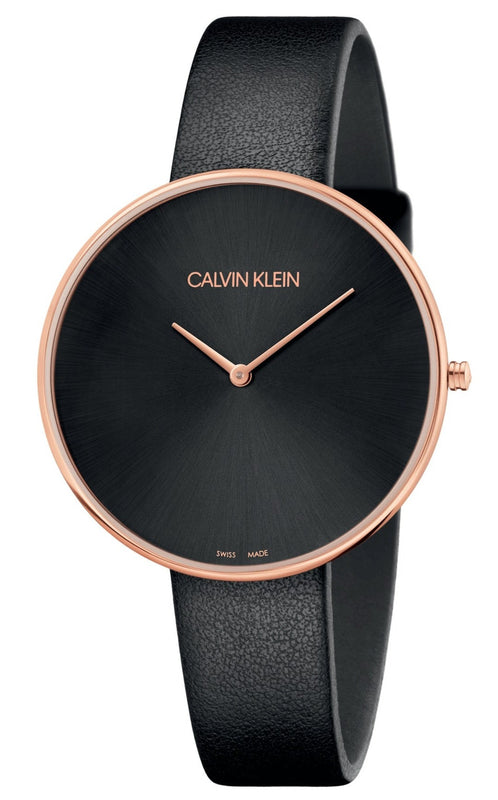 Calvin Klein Full Moon Black Dial Black Leather Strap Watch for Women - K8Y236C1 Authentic Buy Shop Now