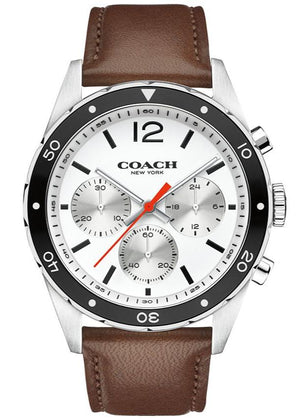 Coach Sullivan Chronograph White Dial Brown Leather Strap Watch for Men - 14602057 Authentic Buy Shop Now
