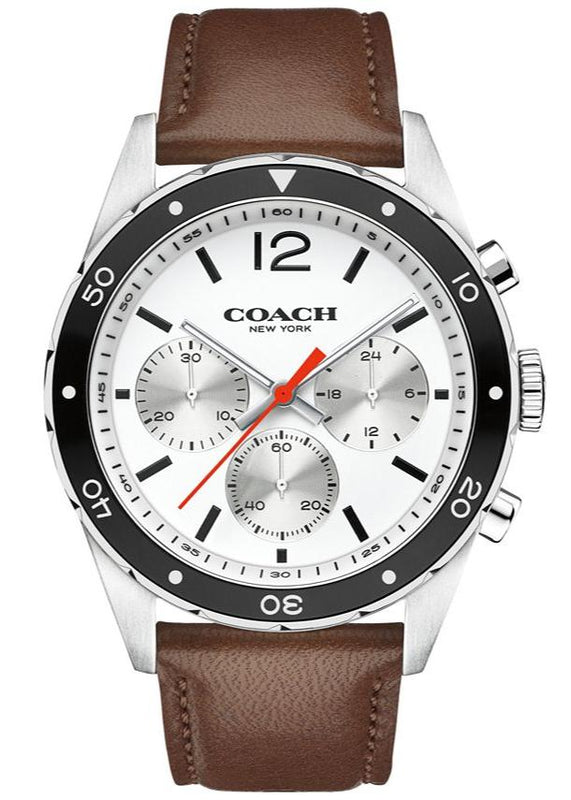 Coach Sullivan Chronograph White Dial Brown Leather Strap Watch for Men - 14602057 Authentic Buy Shop Now