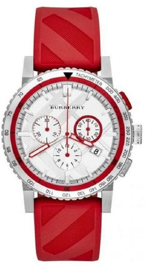 Burberry City Sport Chronograph White Dial Red Rubber Strap Watch For Men - BU9809 Authentic Buy Shop Now