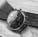 Emporio Armani Chronograph Black Dial Silver Mesh Bracelet Watch For Men - AR11104 Authentic Buy Shop Now