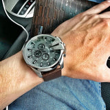 Diesel Mega Chief Chronograph Black Dial Brown Leather Strap Watch For Men - DZ4290 Authentic Buy Shop Now