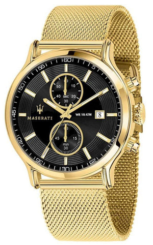 Maserati Epoca 42mm Black Dial Gold Mesh Bracelet Watch For Men - R8873618007 Authentic Buy Shop Now
