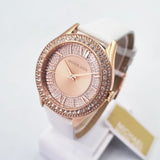 Michael Kors Harlowe Analog Rose Gold Dial White Leather Strap Watch For Women - MK2989 Authentic Buy Shop Now