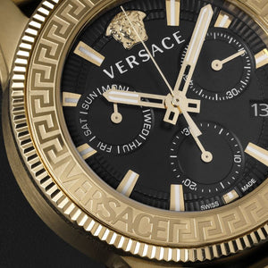 Versace Greca Action Chronograph Black Dial Gold Steel Strap Watch For Men - VE3J00622 Authentic Buy Shop Now