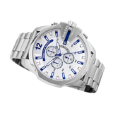 Diesel Mega Chief Chronograph White Dial Silver Steel Strap Watch For Men - DZ4477 Authentic Buy Shop Now