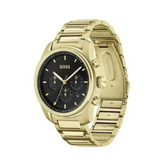 Hugo Boss Trace Chronograph Black Dial Gold Steel Strap Watch For Men - 1514006 Authentic Buy Shop Now
