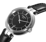 Tissot T Lady Flamingo Black Dial Black Leather Strap Watch For Women - T094.210.16.051.00 Authentic Buy Shop Now