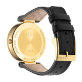 Gucci Interlocking G Gold Black Dial Black Leather Strap Unisex Watch - YA133326 Authentic Buy Shop Now