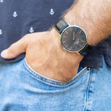 Daniel Wellington Classic Sheffield Black Dial Black Leather Strap Watch For Men - DW00100133 Authentic Buy Shop Now
