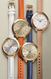 Michael Kors Runway Quartz Gold Dial Blue Leather Strap Watch For Women - MK2285 Authentic Buy Shop Now