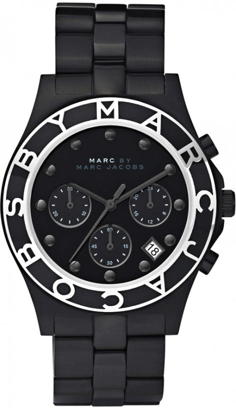 Marc Jacobs Blade Chronograph Black Dial Black Steel Strap Watch for Women - MBM3083 Authentic Buy Shop Now