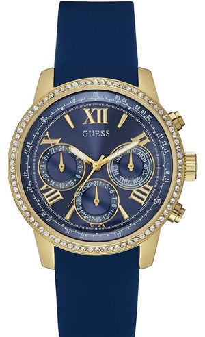 Guess Sunrise Blue Dial with Diamonds Blue Rubber Strap Watch For Women - W0616L2 Authentic Buy Shop Now