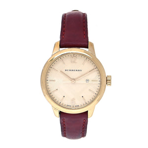 Burberry The Classic Gold Dial Red Leather Strap Watch for Women - BU10102 Authentic Buy Shop Now
