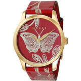 Gucci G Timeless Quartz Red Dial Red Leather Strap Watch For Women - YA1264054 Authentic Buy Shop Now
