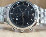 Emporio Armani Chronograph Black Dial Silver Steel Strap Watch For Men - AR11017 Authentic Buy Shop Now
