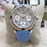Guess Confetti Crystal Silver Dial Blue Rubber Strap Watch For Women - W1098L3 Authentic Buy Shop Now