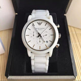 Emporio Armani Luigi Chronograph Ceramic White Dial White Ceramic Strap Watch For Men - AR1499 Authentic Buy Shop Now