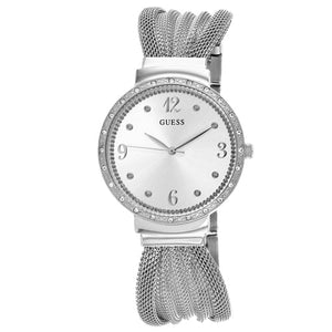 Guess Chiffon Silver Dial Silver Mesh Bracelet Watch For Women - W1083L1 Authentic Buy Shop Now