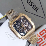 Fossil Inscription Automatic Skeleton Black Dial Gold Steel Strap Watch for Men - BQ2573 Authentic Buy Shop Now