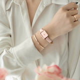 Daniel Wellington Quadro Pressed Mother of Pearl Pink Dial Pink Leather Strap Watch For Women - DW00100508 Authentic Buy Shop Now
