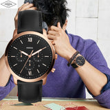 Fossil Neutra Chronograph Black Dial Black Leather Strap Watch for Men - FS5381 Authentic Buy Shop Now