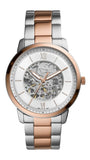 Fossil Neutra Automatic Skeleton White Dial Two Tone Steel Strap Watch for Men - ME3196 Authentic Buy Shop Now