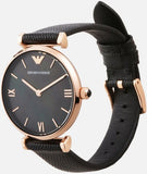 Emporio Armani Gianni T Bar Black Mother of Pearl Dial Black Leather Strap Watch For Women - AR11060 Authentic Buy Shop Now