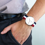 Daniel Wellington Classic Cambridge White Dial Two Tone NATO Strap Watch For Men - DW00100003 Authentic Buy Shop Now