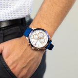 Tommy Hilfiger Bank Multifunction Quartz White Dial Blue Rubber Strap Watch for Men - 1791778 Authentic Buy Shop Now