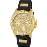 Guess Frontier Diamonds Gold Dial Black Rubber Strap Watch For Women - W1160L1 Authentic Buy Shop Now