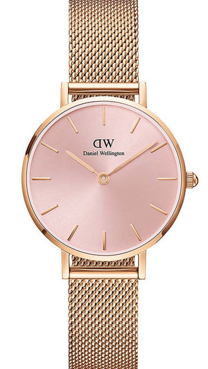 Daniel Wellington Petite Melrose Pink Dial Rose Gold Mesh Strap Watch For Women - DW00100367 Authentic Buy Shop Now