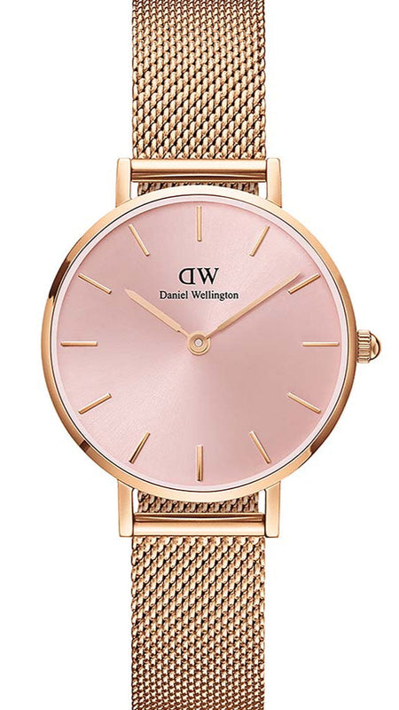 Daniel Wellington Petite Melrose Pink Dial Rose Gold Mesh Strap Watch For Women - DW00100367 Authentic Buy Shop Now