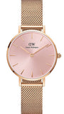 Daniel Wellington Petite Melrose Pink Dial Rose Gold Mesh Strap Watch For Women - DW00100367 Authentic Buy Shop Now