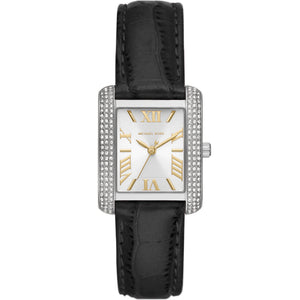 Michael Kors Emery Three Hand Silver Dial Black Leather Strap Watch For Women - MK4696 Authentic Buy Shop Now