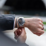 Daniel Wellington Iconic Chronograph Link Black Dial Silver Steel Strap Watch For Men - DW00100645 Authentic Buy Shop Now