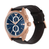Emporio Armani Claudio Chronograph Blue Dial Brown Leather Strap Watch For Men - AR11554 Authentic Buy Shop Now