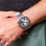 Fossil Sport Tourer Chronograph Black Dial Silver Steel Strap Watch for Men - FS6045 Authentic Buy Shop Now