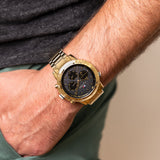 Tommy Hilfiger Troy Chronograph Black Dial Gold Steel Strap Watch For Men - 1792109 Authentic Buy Shop Now