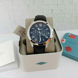 Fossil Grant Chronograph Blue Dial Black Leather Strap Watch for Men - FS4990 Authentic Buy Shop Now