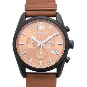 Emporio Armani Sportivo Chronograph Brown Dial Brown Leather Strap Watch For Men - AR6077 Authentic Buy Shop Now