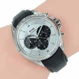 Hugo Boss Driver Chronograph Quartz Silver Dial Black Leather Strap Watch For Men - 1512880 Authentic Buy Shop Now