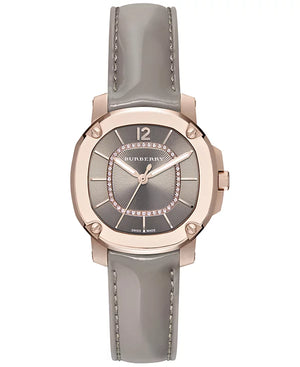 Burberry Britain Diamonds Grey Dial Grey Leather Strap Watch for Women - BBY1810 Authentic Buy Shop Now