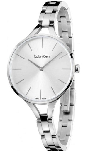 Calvin Klein Graphic White Dial Silver Steel Strap Watch for Women - K7E23146 Authentic Buy Shop Now