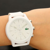 Lacoste 12.12 Chronograph White Dial White Silicon Strap Watch for Men - 2010974 Authentic Buy Shop Now