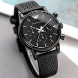 Emporio Armani Luigi Chronograph Black Dial Black Leather Strap Watch For Men - AR1737 Authentic Buy Shop Now